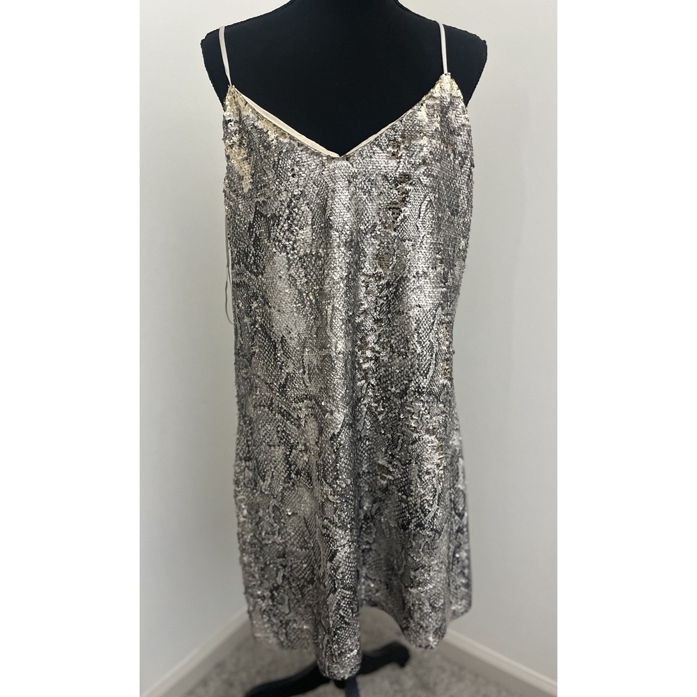Cupcakes and Cashmere Snake Print Sequin Slip Dress Strappy Party– Size L NWT